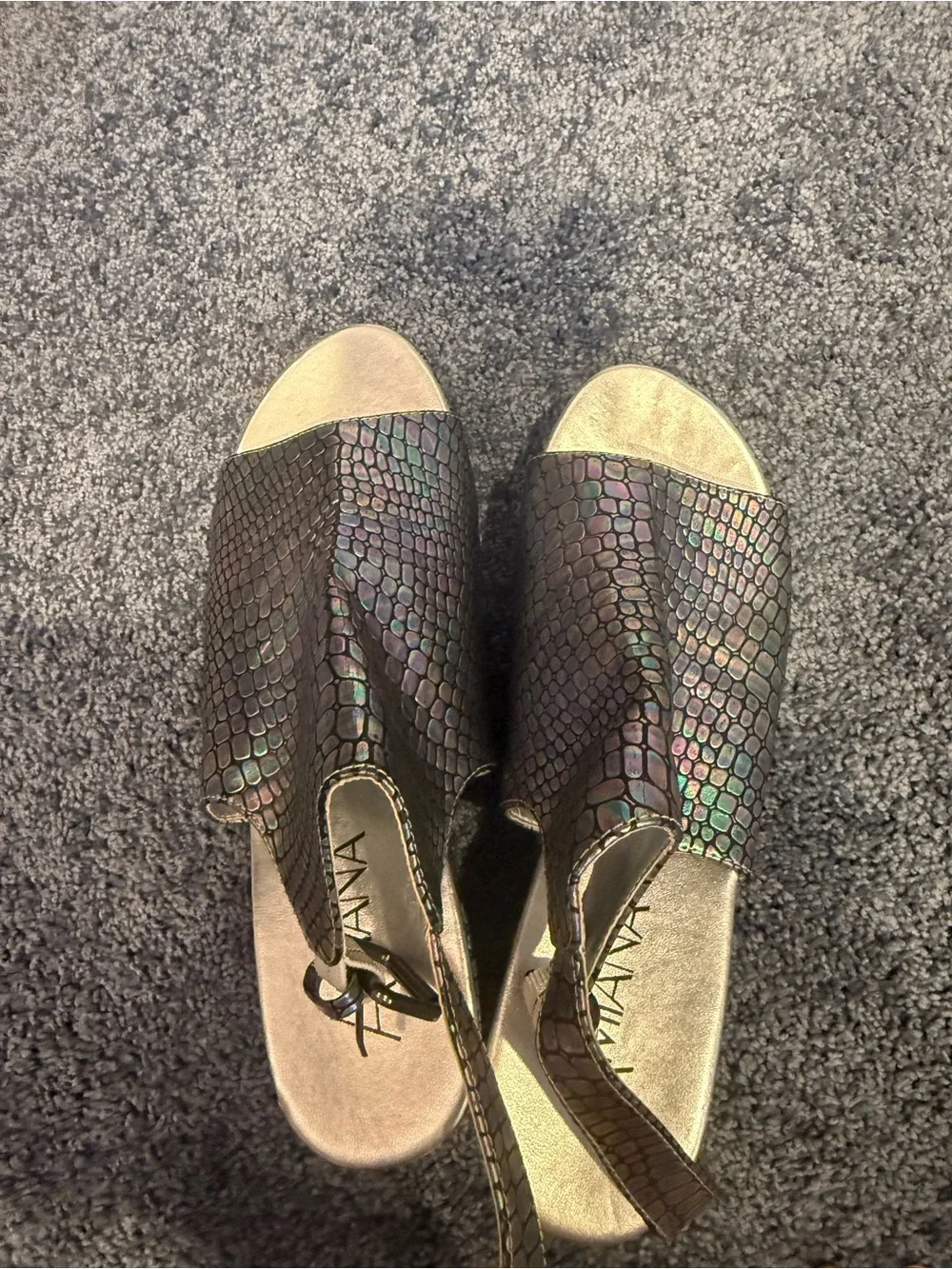 Iridescent Snake-Print Wedge Slingback Sandals - Metallic Multicolor